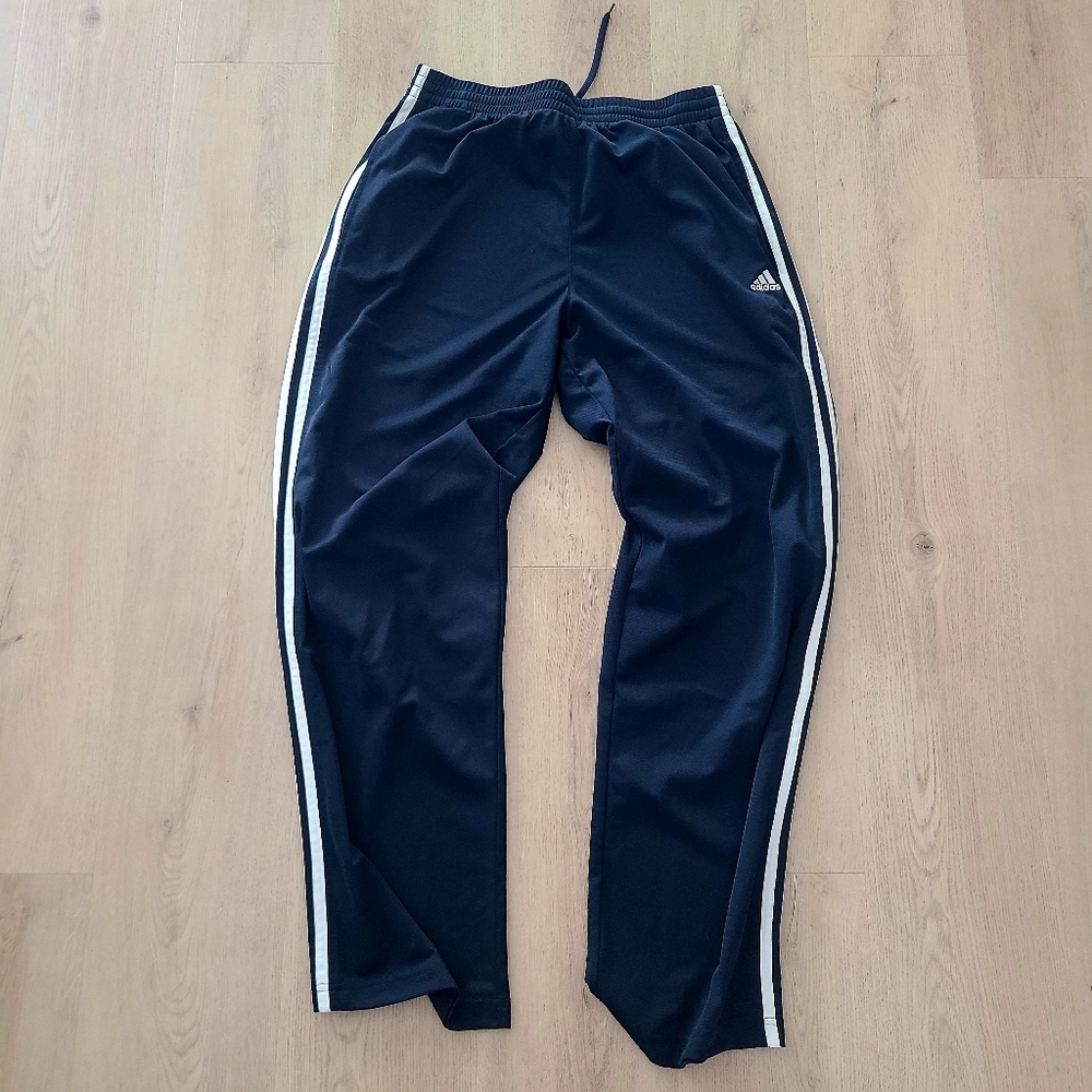 Mens Adidas Workout Pants. Size L. Color Navy Blue w/ White Stripes. - Picture 3 of 6